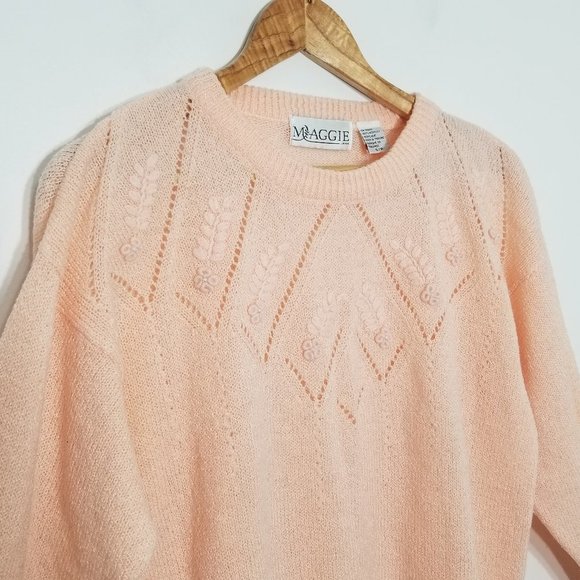 Maggie Jana Soft Peach Coquette Vintage Diamond Knit Granny Sweater Cottagecore - Picture 5 of 8